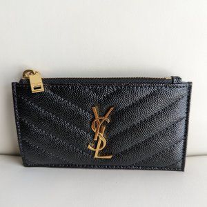 Saint Laurent YSL Zippy card case in Grained Leather Black